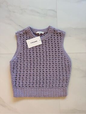 Frame Denim Lilac Crochet-Knit V-Neck Sleeveless Top
